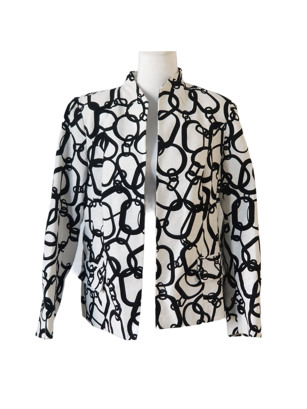 Investments Black And White open front Coat, 2 fake pockets - Size 14